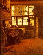 BOURSSE, Esaias Interior with a Woman at a Spinning Wheel fdgd Germany oil painting artist